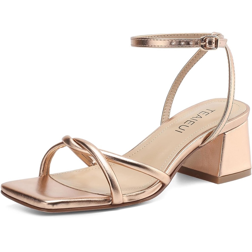 Metallic Rose Gold Strappy Heels